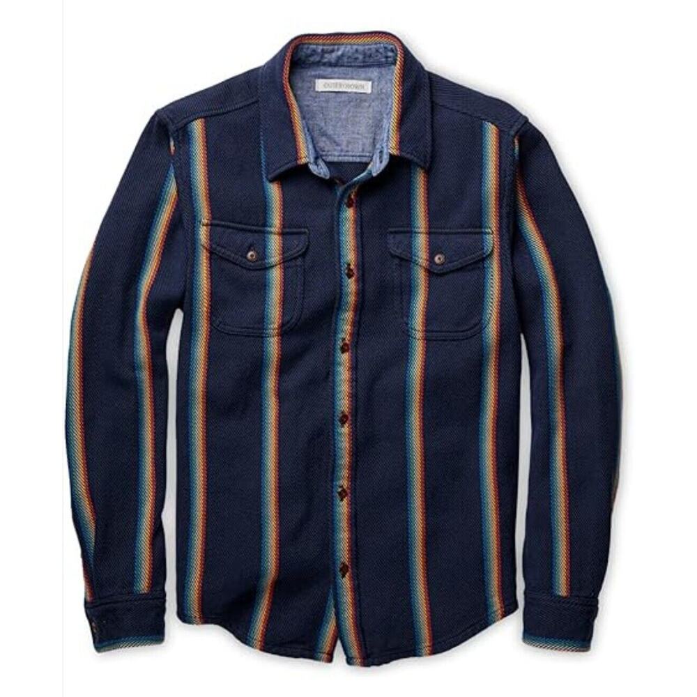 Outerknown MEDIUM Blanket Shirt Organic Cotton Flannel Marine Rainbow Stripe